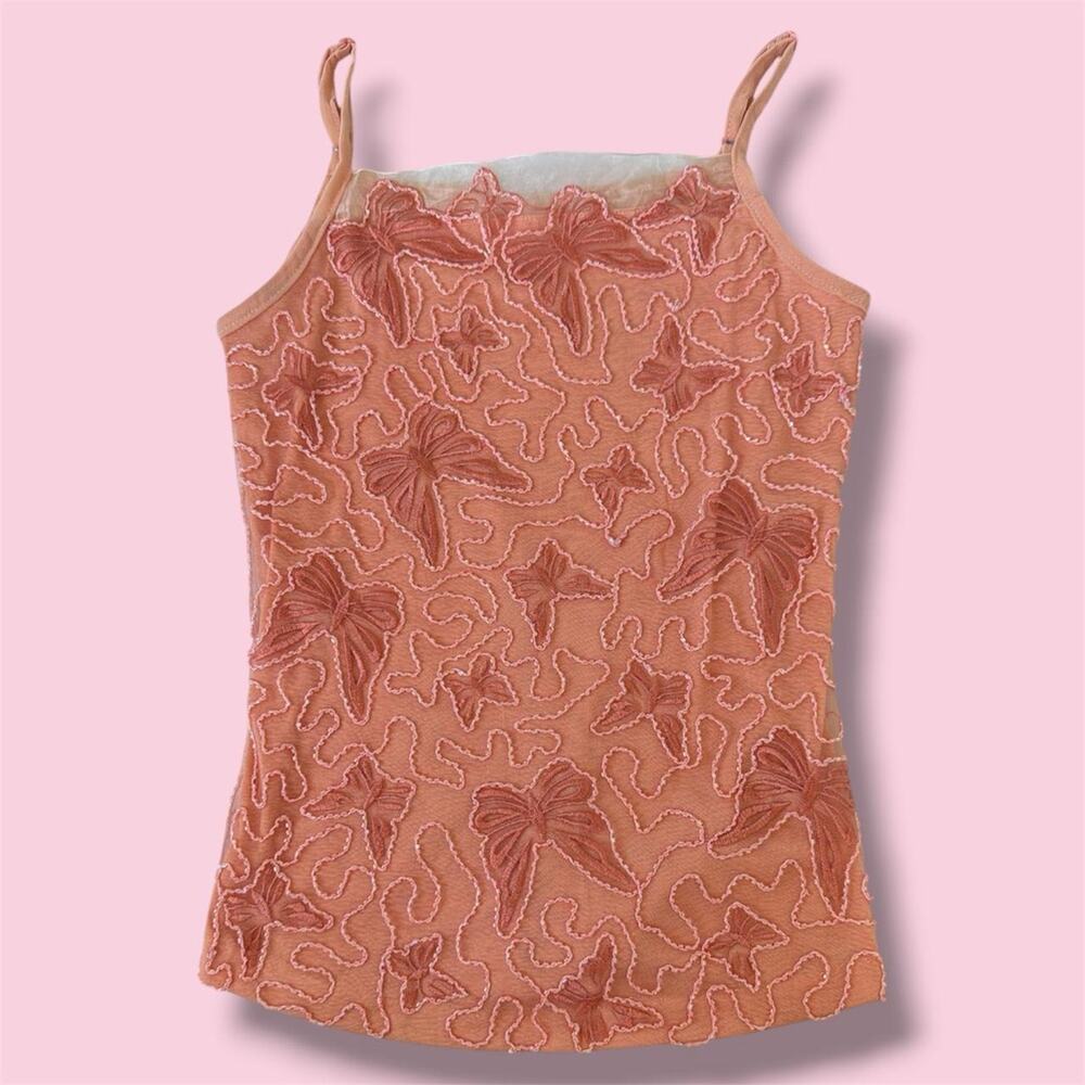 Pink & orange floral beaded and embroidered tank top with adjustable straps